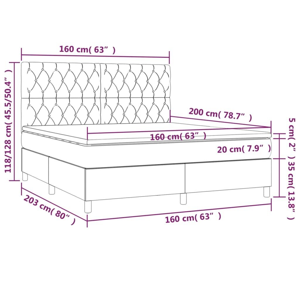 vidaXL atsperu gulta ar matraci, LED, pelēkbrūns audums, 160x200 cm cena un informācija | Gultas | 220.lv