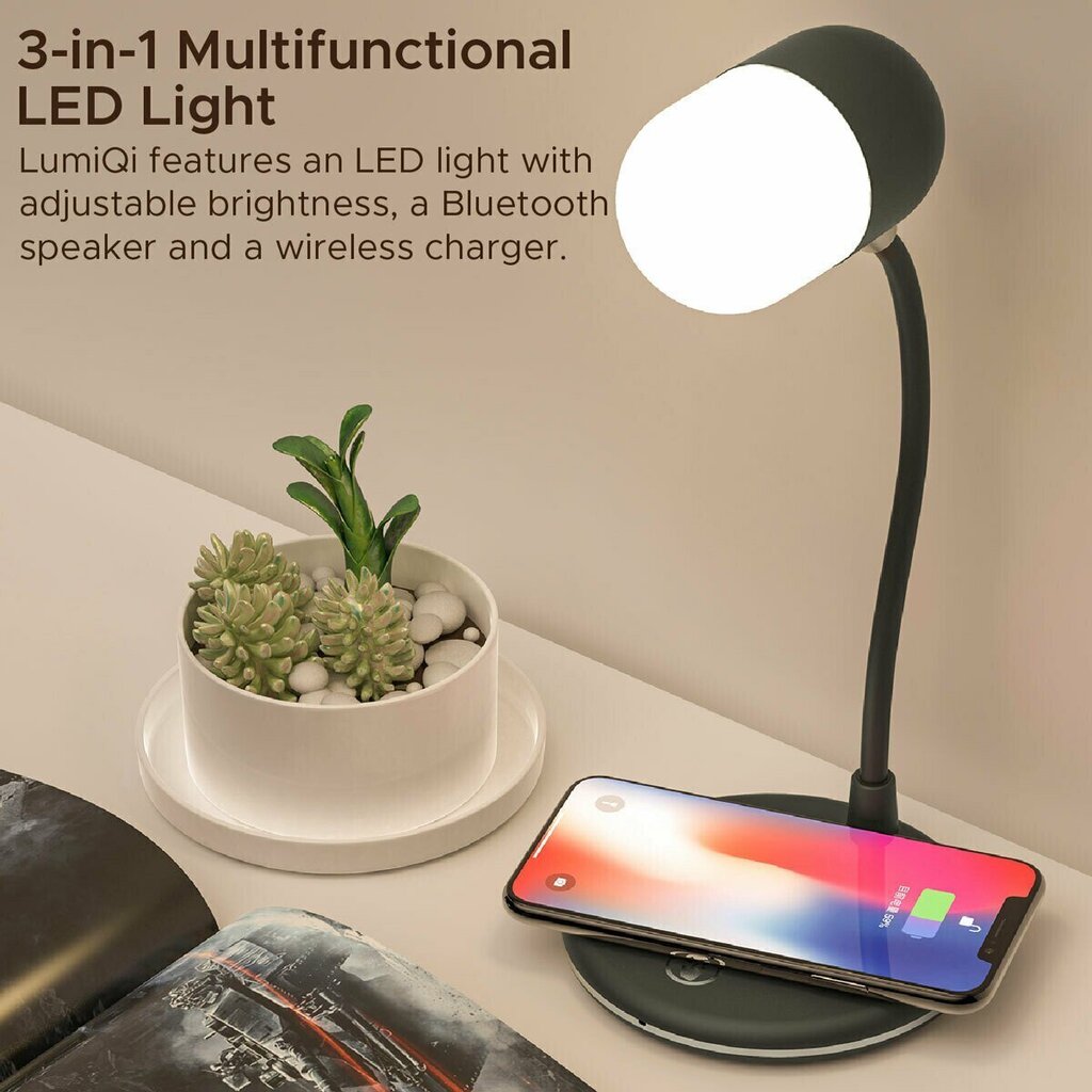 PROMATE LumiQi LED galda lampa ar bezvadu uzlādi un Bluetooth skaļruni cena un informācija | Galda lampas | 220.lv