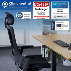 Ergotopia® Nextback | Ergonomisks biroja priekšsēdētājs pret muguras sāpēm Ar integrētu lordozes atbalstu | Papildu galvas balsts pret kakla sāpēm (melnas) цена и информация | Офисные кресла | 220.lv