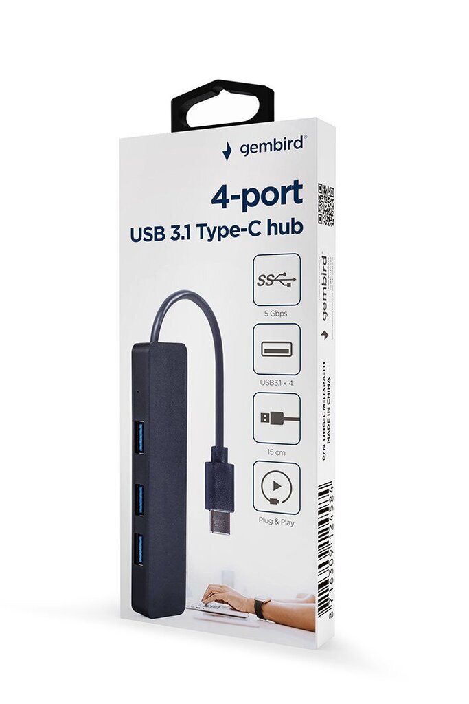 Adapteris Gembird UHB-CM-U3P4-01, USB 3.1 (Gen 1), Type-C cena un informācija | Adapteri un USB centrmezgli | 220.lv