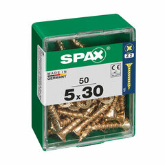 Skrūvju kaste SPAX Koka skrūve Plakana galva (5 x 30 mm) (5,0 x 30 mm) cena un informācija | Stiprinājumi | 220.lv