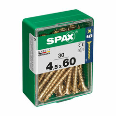 Skrūvju kaste SPAX Koka skrūve Plakana galva (4,5 x 60 mm) cena un informācija | Stiprinājumi | 220.lv