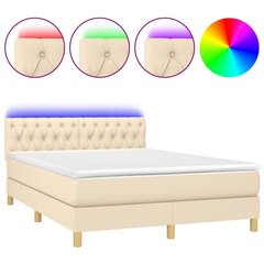 vidaXL atsperu gulta ar matraci, LED, krēmkrāsas audums, 140x190 cm cena un informācija | Gultas | 220.lv