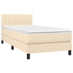 vidaXL atsperu gulta ar matraci, LED, krēmkrāsas audums, 90x190 cm cena un informācija | Gultas | 220.lv