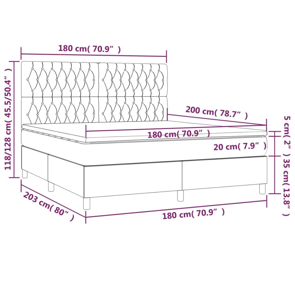 vidaXL atsperu gulta ar matraci, LED, melns audums, 180x200 cm cena un informācija | Gultas | 220.lv