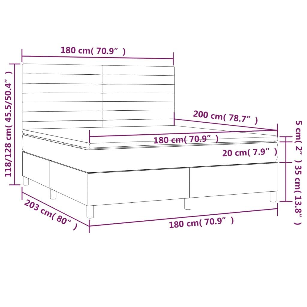 vidaXL atsperu gulta ar matraci, LED, melns audums, 180x200 cm cena un informācija | Gultas | 220.lv