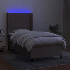 vidaXL atsperu gulta ar matraci, LED, pelēkbrūns audums, 90x190 cm cena un informācija | Gultas | 220.lv