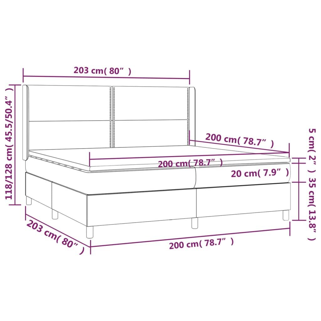 vidaXL atsperu gulta ar matraci, LED, zils audums, 200x200 cm цена и информация | Gultas | 220.lv