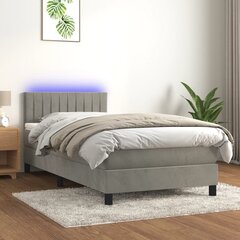 vidaXL atsperu gulta ar matraci, LED, gaiši pelēks samts, 90x190 cm cena un informācija | Gultas | 220.lv