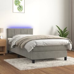 vidaXL atsperu gulta ar matraci, LED, gaiši pelēks samts, 90x190 cm cena un informācija | Gultas | 220.lv