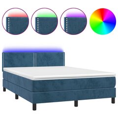 vidaXL atsperu gulta ar matraci, LED, tumši zils samts, 140x190 cm цена и информация | Кровати | 220.lv