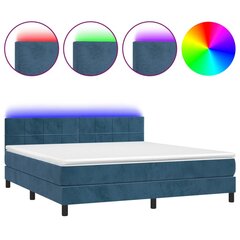 vidaXL atsperu gulta ar matraci, LED, tumši zils samts, 160x200 cm цена и информация | Кровати | 220.lv