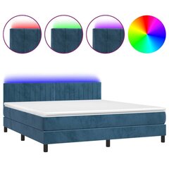 vidaXL atsperu gulta ar matraci, LED, tumši zils samts, 160x200 cm цена и информация | Кровати | 220.lv