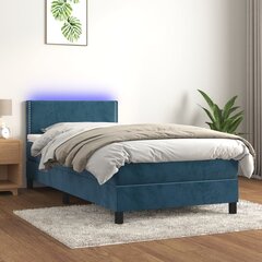 vidaXL atsperu gulta ar matraci, LED, tumši zils samts, 90x190 cm цена и информация | Кровати | 220.lv