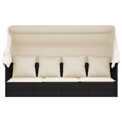 vidaXL dārza atpūtas gulta ar jumtu un matračiem, melna PE rotangpalma cena un informācija | Sauļošanās krēsli | 220.lv