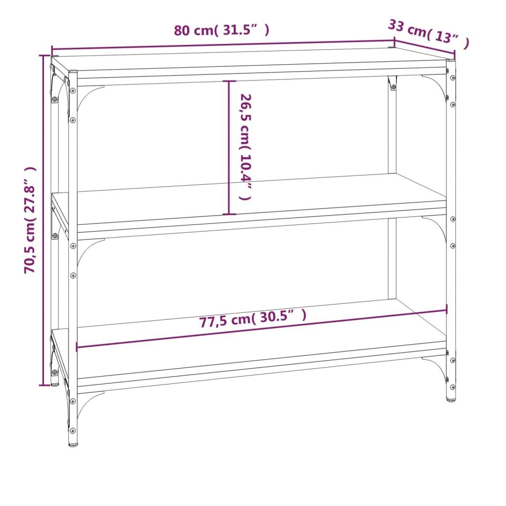 vidaXL grāmatplaukts, melns, 80x33x70,5 cm, inženierijas koks, tērauds cena un informācija | Plaukti | 220.lv