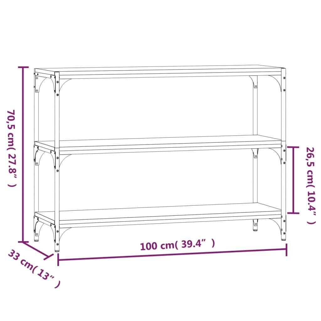 vidaXL grāmatplaukts, ozola, 100x33x70,5cm, inženierijas koks, tērauds cena un informācija | Plaukti | 220.lv