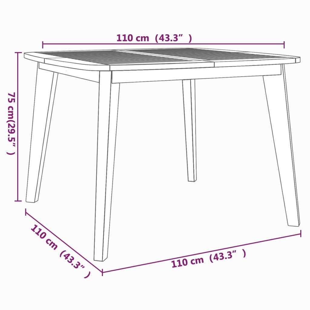 vidaXL dārza galds, 110x110x75 cm, akācijas masīvkoks cena un informācija | Dārza galdi | 220.lv