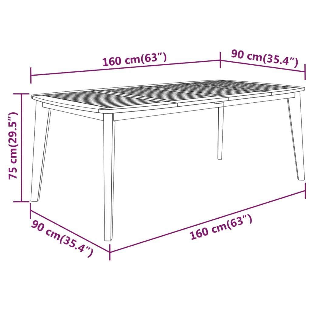 vidaXL dārza galds, 160x90x75 cm, akācijas masīvkoks cena un informācija | Dārza galdi | 220.lv