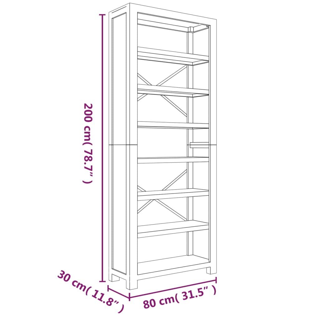 vidaXL grāmatu skapis ar 7 plauktiem, 80x30x200 cm, akācijas masīvkoks cena un informācija | Plaukti | 220.lv