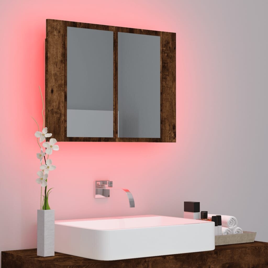 vidaXL vannasistabas spoguļskapītis, ozolkoka krāsa, 60x12x45 cm cena un informācija | Vannas istabas skapīši | 220.lv