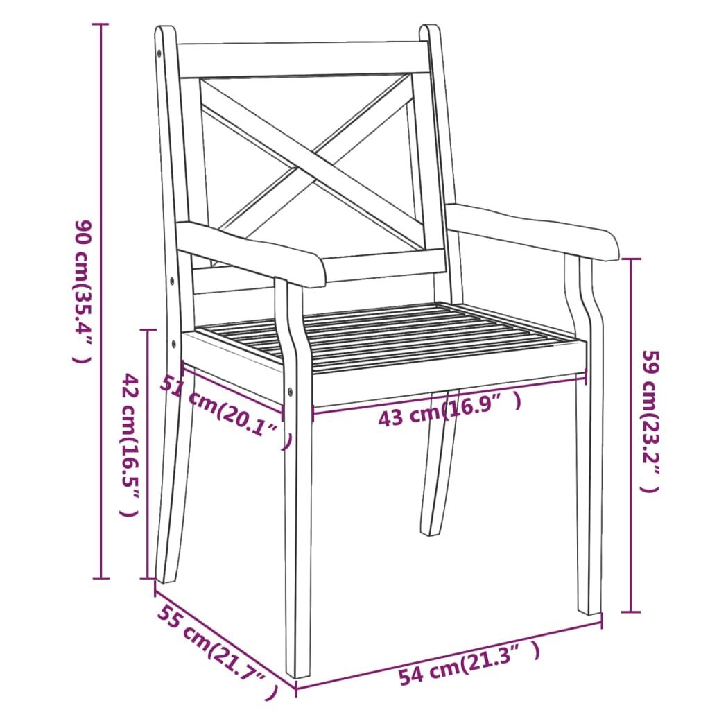 vidaXL dārza krēsli, 3 gab., akācijas masīvkoks cena un informācija | Dārza krēsli | 220.lv