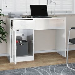 vidaXL rakstāmgalds ar atvilktni, skapīti, spīdīgi balts, 100x40x73 cm cena un informācija | Datorgaldi, rakstāmgaldi, biroja galdi | 220.lv