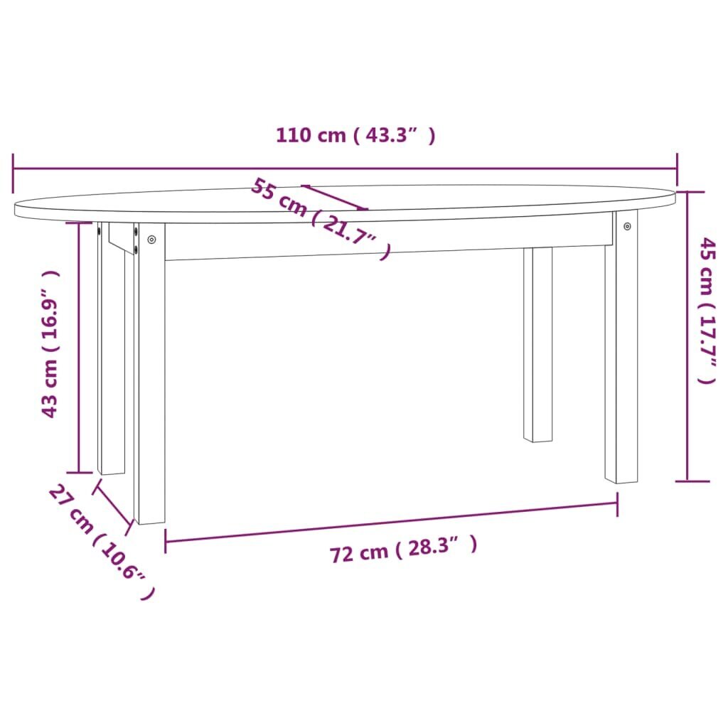 vidaXL kafijas galdiņš, 110x55x45 cm, priedes masīvkoks cena un informācija | Žurnālgaldiņi | 220.lv