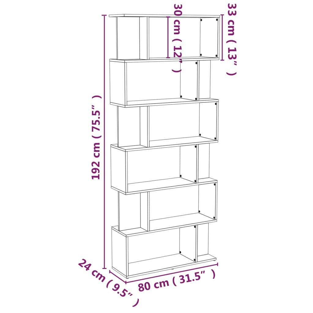 vidaXL grāmatu plaukts, ozola krāsa, 80x24x192 cm, inženierijas koks цена и информация | Plaukti | 220.lv