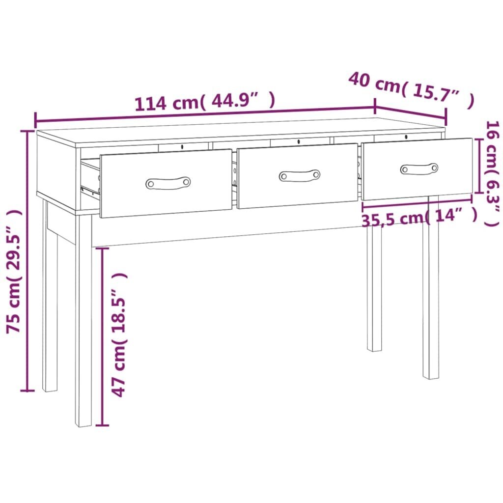 vidaXL konsoles galdiņš, balts, 114x40x75 cm, priedes masīvkoks cena un informācija | Žurnālgaldiņi | 220.lv