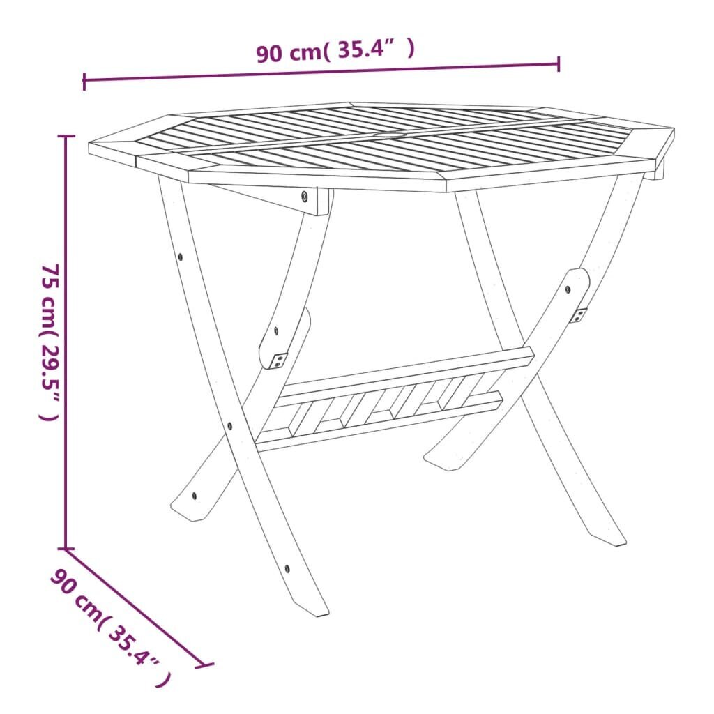vidaXL salokāms dārza galds, 90x75 cm, akācijas masīvkoks cena un informācija | Dārza galdi | 220.lv