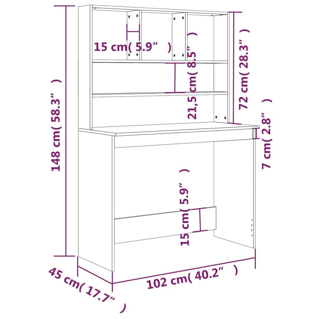 vidaXL rakstāmgalds ar plauktiem, pelēka ozolkoka krāsa, 102x45x148 cm cena un informācija | Datorgaldi, rakstāmgaldi, biroja galdi | 220.lv