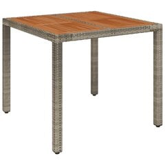 vidaXL dārza galds ar koka virsmu, 90x90x75 cm, pelēka PE rotangpalma cena un informācija | Dārza galdi | 220.lv
