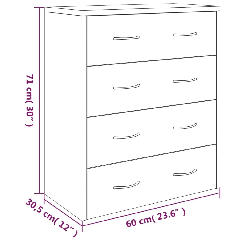 vidaXL kumode ar 4 atvilktnēm, 60x30,5x71 cm, brūna ozolkoka цена и информация | Skapīši viesistabai | 220.lv