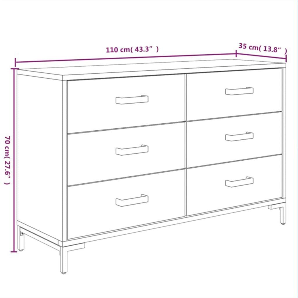 vidaXL kumode, 110x35x70 cm, priedes masīvkoks cena un informācija | Skapīši viesistabai | 220.lv