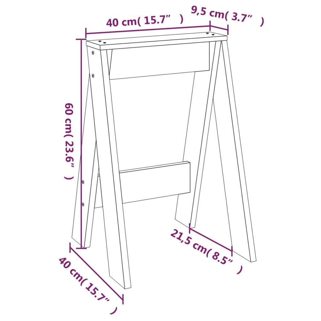 vidaXL taburetes, 2 gab., melnas, 40x40x60 cm, priedes masīvkoks cena un informācija | Virtuves un ēdamistabas krēsli | 220.lv