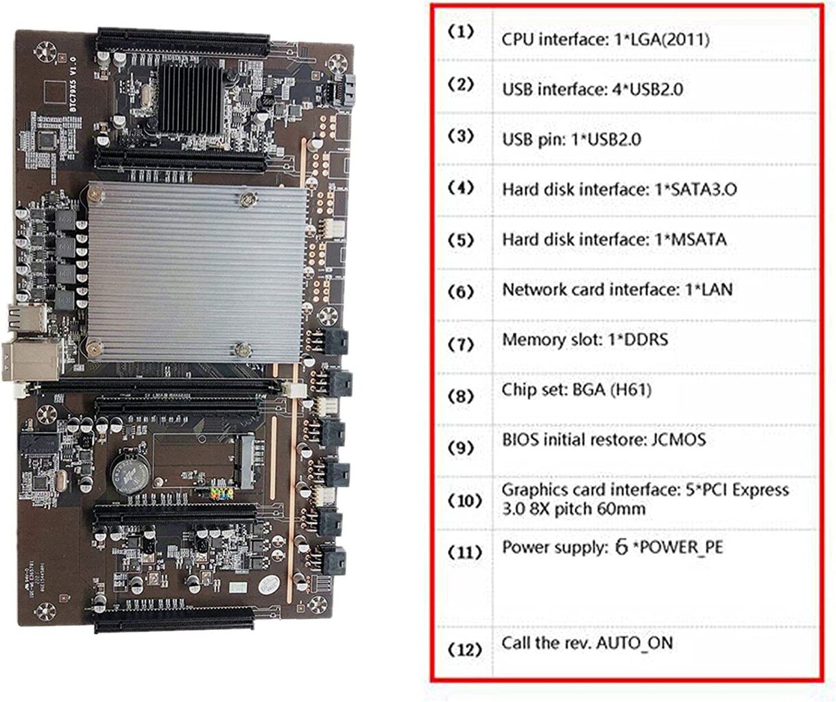 Fayme BTC Mining BTC79X5 V1.0 mātesplate, LGA 2011, DDR3 32 GB 60 mm (500101119) cena un informācija | Mātesplates | 220.lv