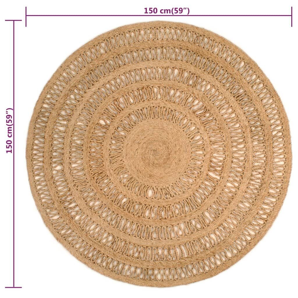 vidaXL paklājs, rokām pīts, apaļš, 150 cm, džuta cena un informācija | Paklāji | 220.lv