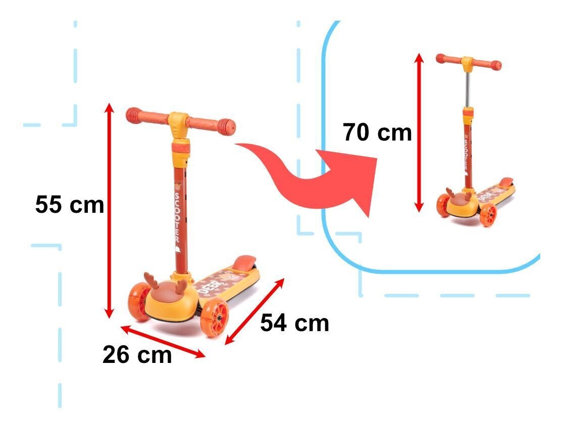 Trīsriteņu balansa skrejritenis ar gaismas riteņiem Brieži, oranži cena un informācija | Skrejriteņi | 220.lv