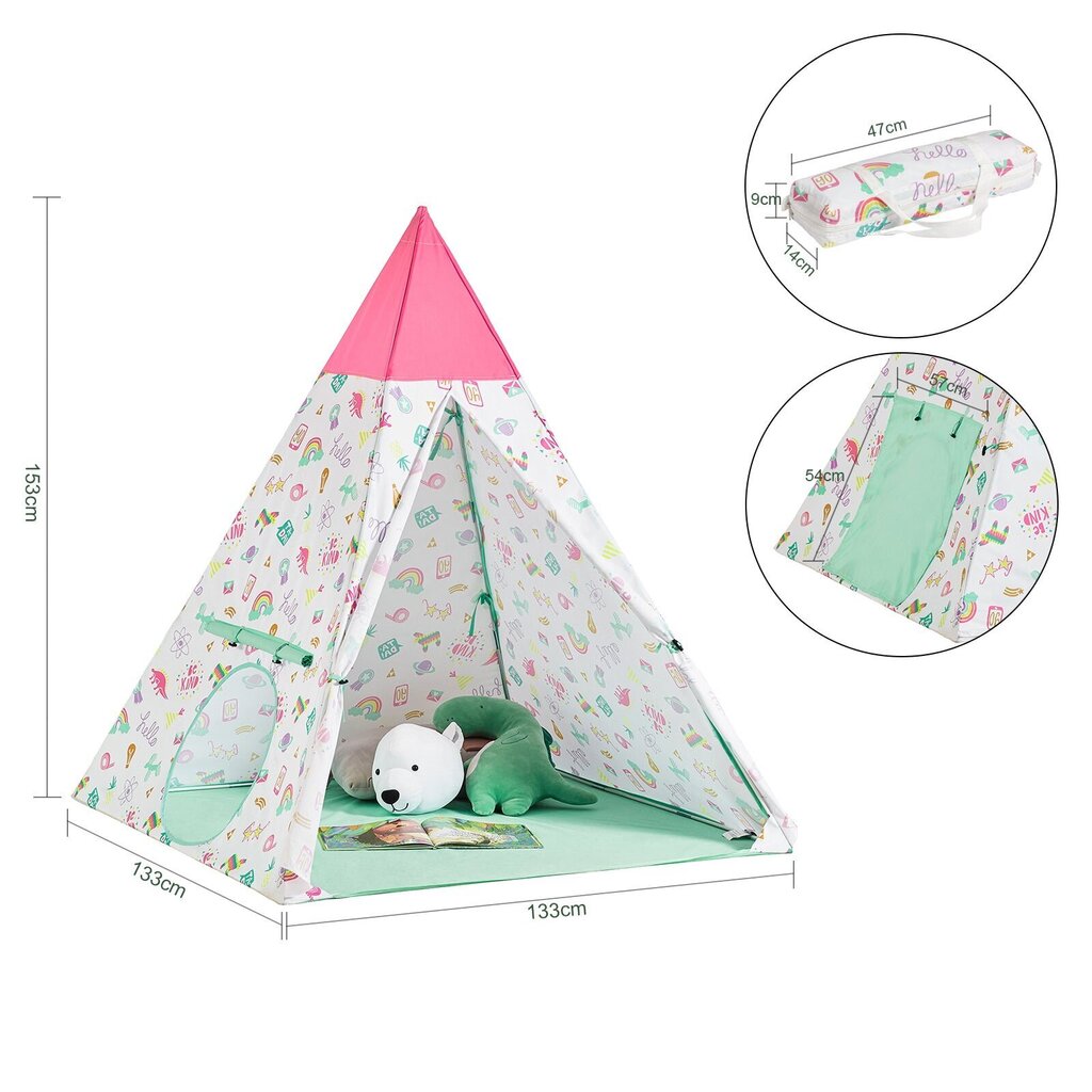 Bērnu telts SoBuy OSS06, balta/rozā cena un informācija | Bērnu rotaļu laukumi, mājiņas | 220.lv