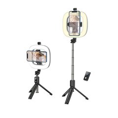 Gredzena lampa-monopods Hoco LV03 Plus ar bluetooth vadības pulti Melns cena un informācija | Selfie Sticks | 220.lv