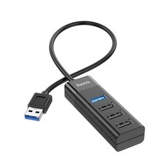 USB centrmezgls Hoco HB25 Easy mix 4-in-1 converter USB-A to 1xUSB3.0+3xUSB2.0 melns цена и информация | Адаптеры и USB разветвители | 220.lv