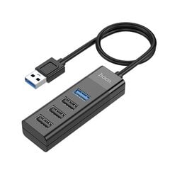 USB centrmezgls Hoco HB25 Easy mix 4-in-1 converter USB-A to 1xUSB3.0+3xUSB2.0 melns цена и информация | Адаптеры и USB разветвители | 220.lv