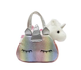 AURORA Fancy Pals balts plīša vienradzis varavīksnes somā, 20 cm cena un informācija | Mīkstās (plīša) rotaļlietas | 220.lv