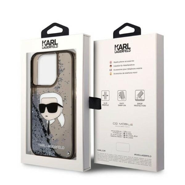 KARL LAGERFELD Glitter Karl Head - iPhone 14 Pro , melns cena un informācija | Telefonu vāciņi, maciņi | 220.lv