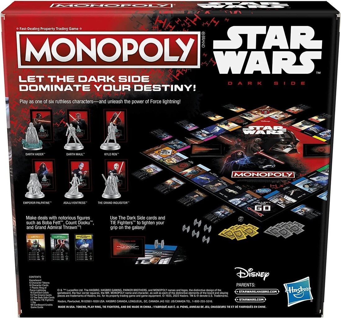 Galda spēle Monopoly Star Wars Dark Side Edition cena un informācija | Galda spēles | 220.lv