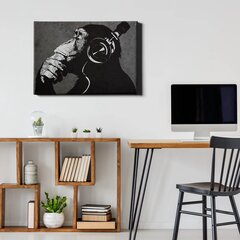 Sienas apdruka Audekls Banksy Dj Monkey ar austiņām melnbalts grafiti interjera dekors - 60 x 40 cm цена и информация | Картины | 220.lv