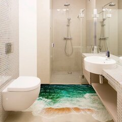 Виниловая наклейка на пол для ванной 3D морская волна Декор интерьера для ванной комнаты - 200 х 200 см цена и информация | Декоративные наклейки | 220.lv