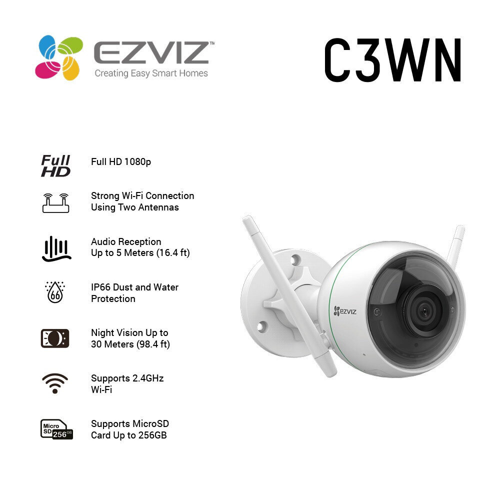 Wi-Fi 2MP āra novērošanas kamera Ezviz C3WN cena un informācija | Novērošanas kameras | 220.lv