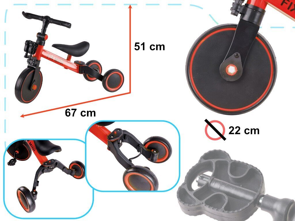 Trike Fix Mini krosa trīsritenis 3in1 ar pedāļiem, sarkans цена и информация | Trīsriteņi | 220.lv